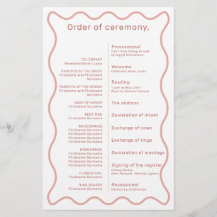 Programma voor ceremonie bij roze en witte wavy Bo