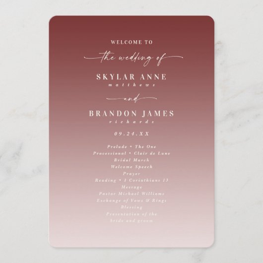 Programma voor de ceremonie van Ombre Cinnamon en  (Voorkant)