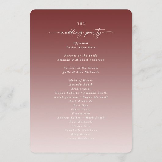 Programma voor de ceremonie van Ombre Cinnamon en  (Achterkant)