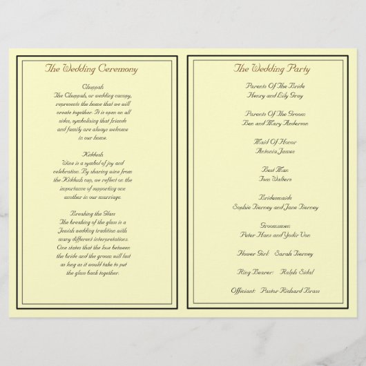 Programma voor de Joodse bruiloft van Cream Damask (Achterkant)