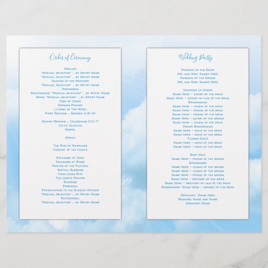 Programma voor de katholieke bruiloft van Heavenly (Achterkant)