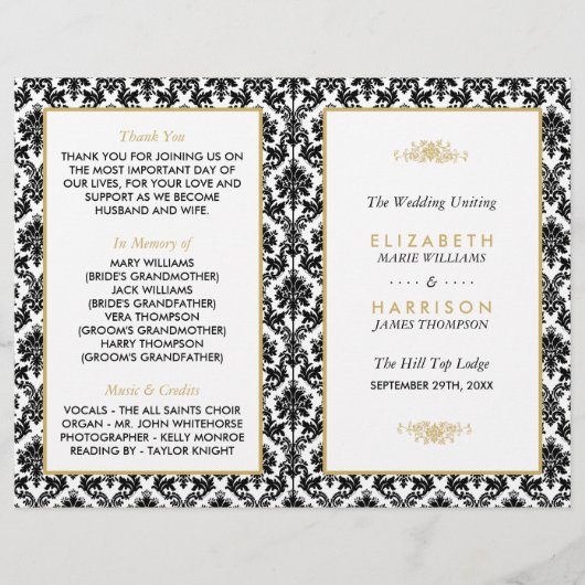 programma voor gouden, zwarte en witte bruiloft (Voorkant)