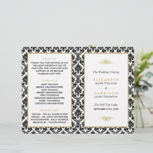 programma voor gouden, zwarte en witte bruiloft (Staand voorkant)