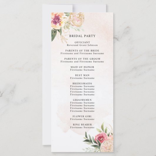 Programma voor pony- en Gold Foil Bloom Wedding-ce (Achterkant)