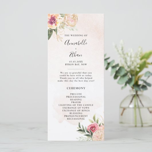 Programma voor pony- en Gold Foil Bloom Wedding-ce (Staand voorkant)