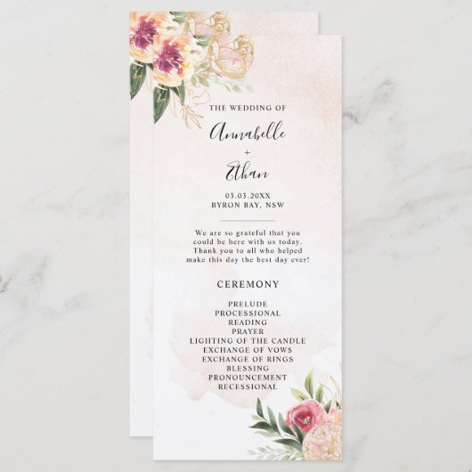 Programma voor pony- en Gold Foil Bloom Wedding-ce (Voorkant / Achterkant)