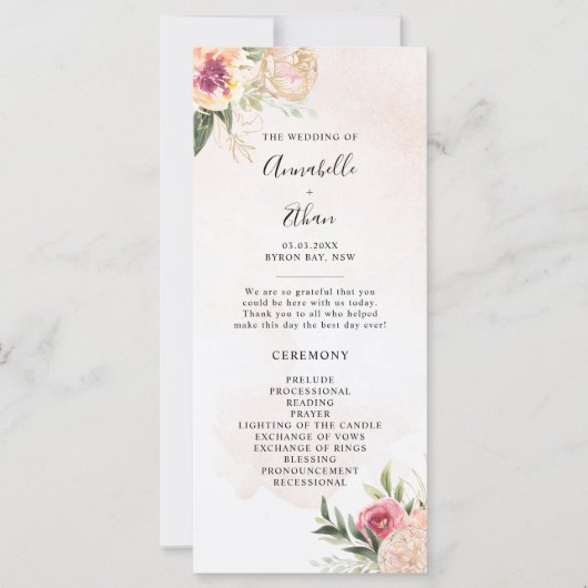 Programma voor pony- en Gold Foil Bloom Wedding-ce (Voorkant)
