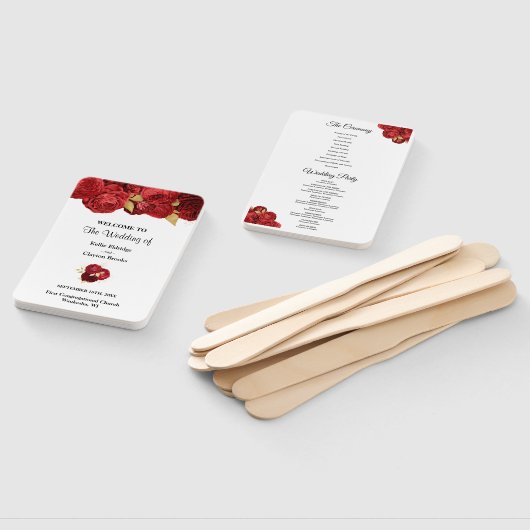 Programma voor rode en goudbloedige bruiloft handwaaier (Niet-gemonteerd)