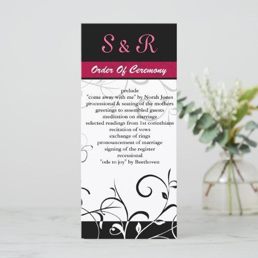 Programma voor roze, zwarte en witte bruiloft (Staand voorkant)