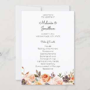 Programma voor uitzending en peach Floral Wedding