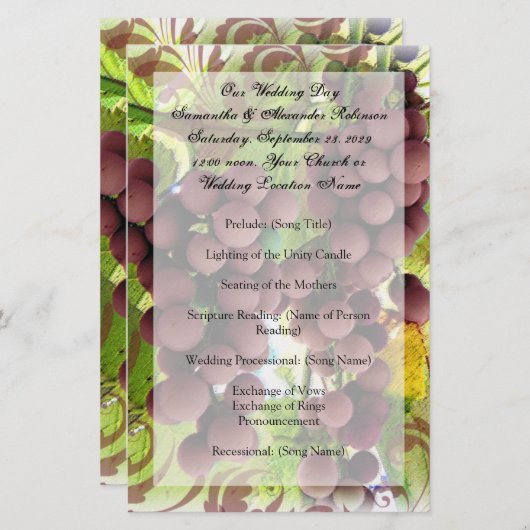 Programma voor wijnbouw op wijnstokken bij wijnsto (Voorkant / Achterkant)