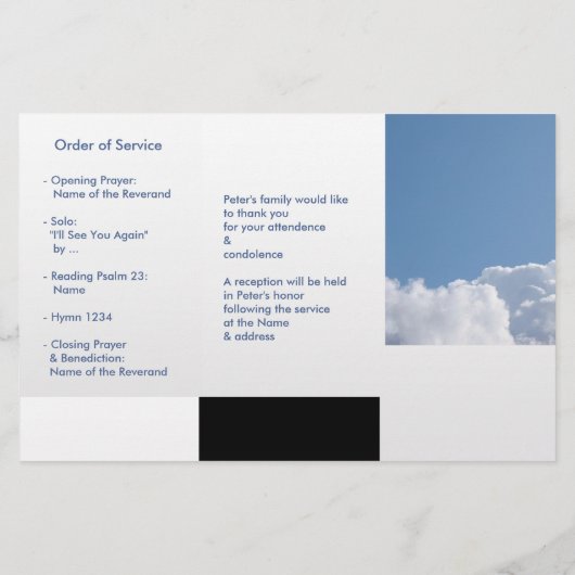 Programmabrochures van de Tri-Fold Funeral Memoria (Achterkant)