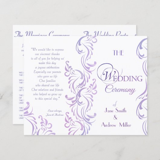 Programma's voor Paarse en witte bruiloft (Voorkant / Achterkant)