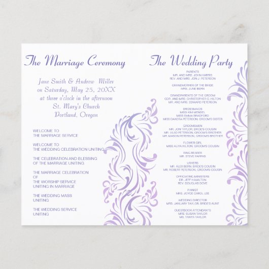 Programma's voor Paarse en witte bruiloft (Achterkant)