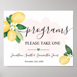 Programma's Wedding Ceremony Lemons Pink Sign Poster