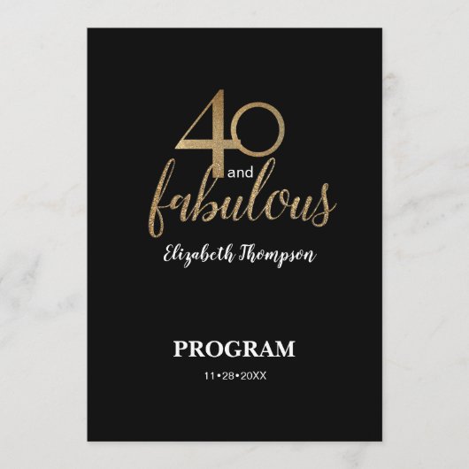 Programme 40 ans et fabuleux 40e Anniversaire Doré Paillette (Devant)