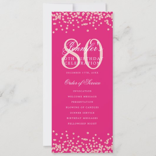 Programme 80e anniversaire Menu Rose Gold Hot Pink (Devant)