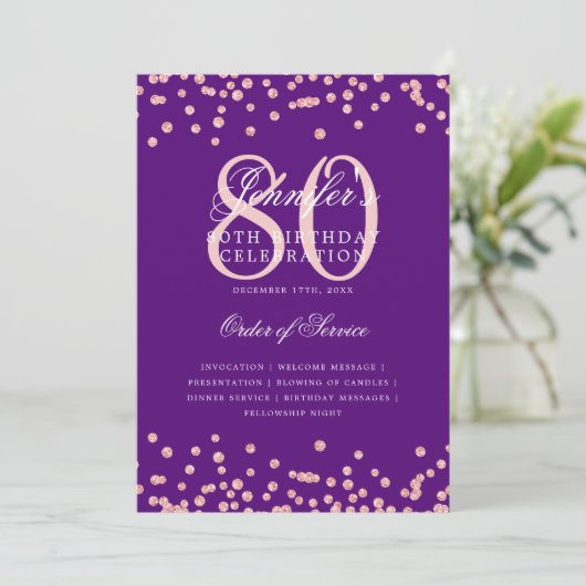 Programme 80e anniversaire Menu Rose Gold Purple (Debout devant)
