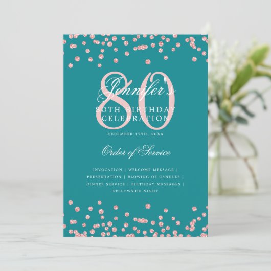 Programme 80e anniversaire Menu Rose Gold Turquois (Debout devant)