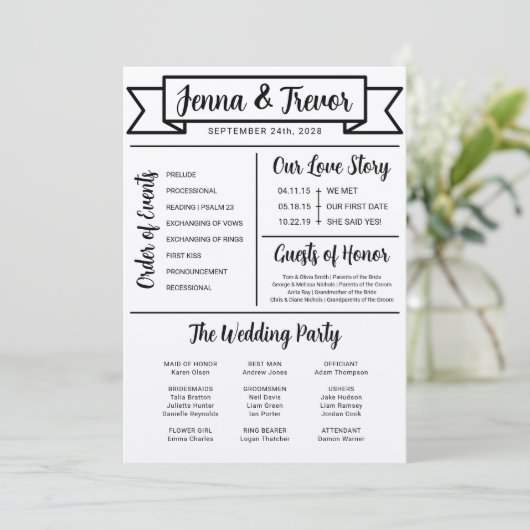 Programme About Us Fun Minimalist Wedding Program (Debout devant)