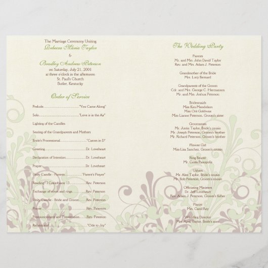 Programme Abstrait de mariage vert et Brown (Dos)