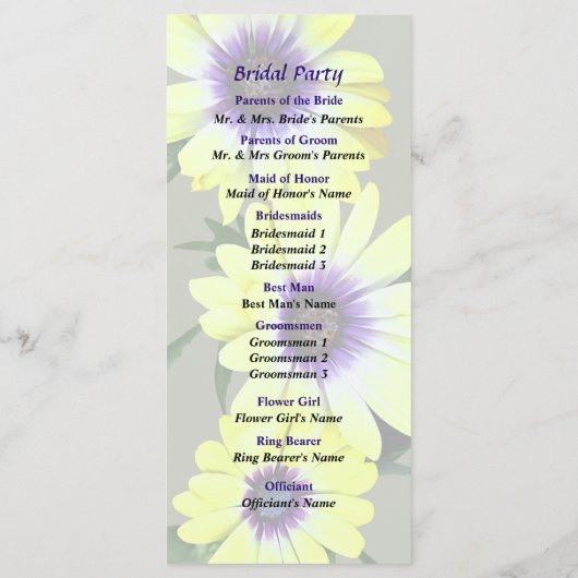 Programme African Daisies Lemon Symphony Wedding Program (Dos)