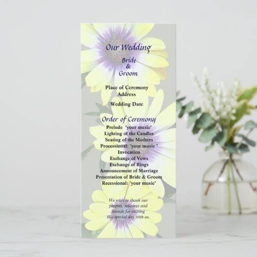 Programme African Daisies Lemon Symphony Wedding Program (Debout devant)