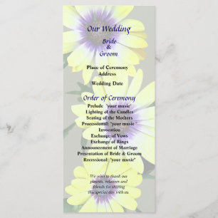Programme African Daisies Lemon Symphony Wedding Program