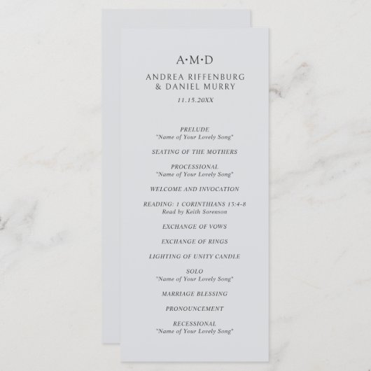 Programme Andrea Grey Mariage élégant (Devant / Derrière)