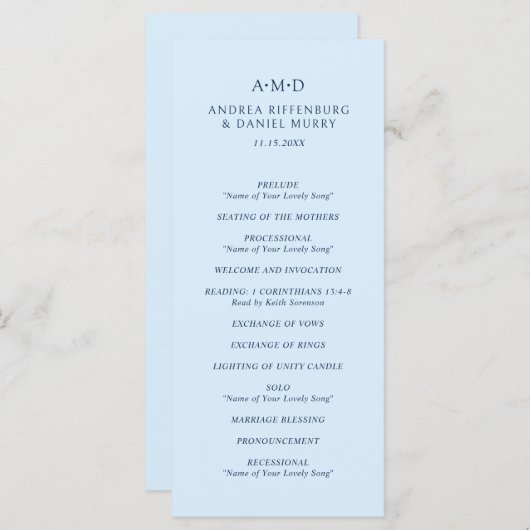 Programme Andrea Sky Blue Mariage élégant (Devant / Derrière)