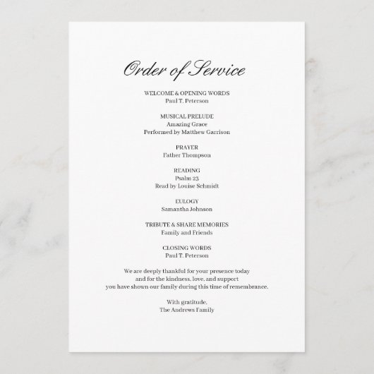 Programme Angel Celebration of Life Funeral Program (Dos)