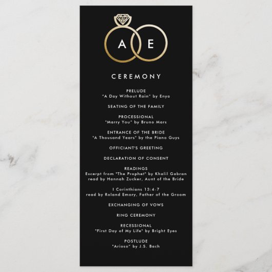 Programme Anneaux d'or moderne sur Black Custom Wedding Prog (Devant)