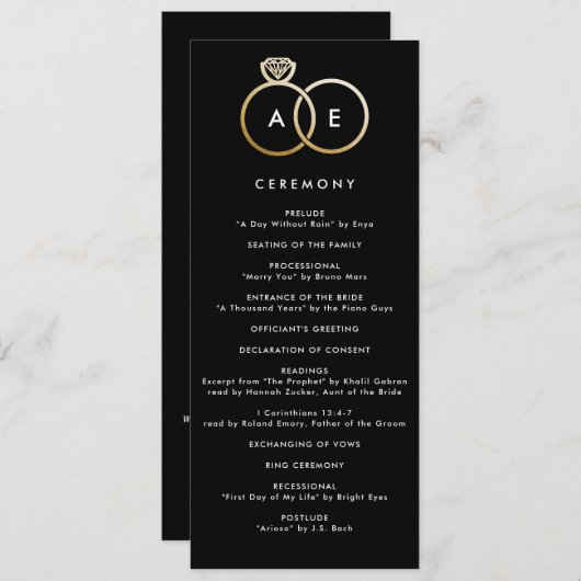 Programme Anneaux d'or moderne sur Black Custom Wedding Prog (Devant / Derrière)
