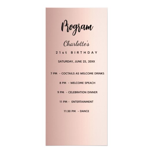 Programme Anniversaire Menu rose or élégant (Devant)