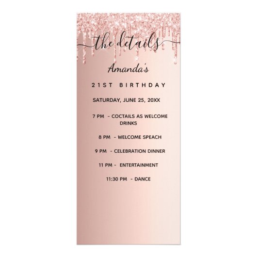 Programme anniversaire rose or photo faits amusant (Devant)