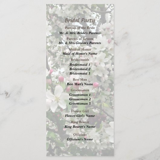 Programme Apple Tree In Bloom Wedding Program (Dos)