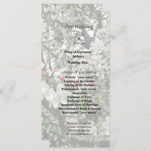 Programme Apple Tree In Bloom Wedding Program (Devant / Derrière)