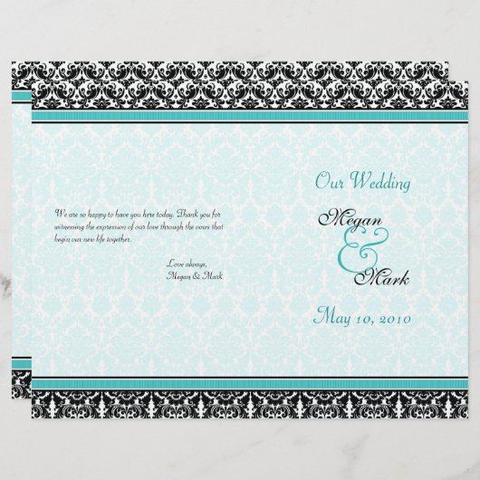 Programme Aqua Blue et Black Mariage damassé (Devant / Derrière)