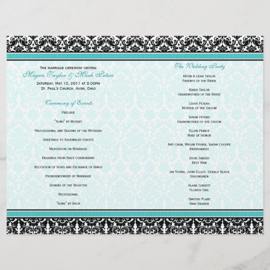 Programme Aqua Blue et Black Mariage damassé (Dos)