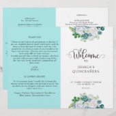 Programme Aqua Quinceanera, Aqua et Floral Blanc (Devant / Derrière)