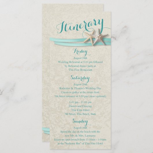 Programme Aqua Starfish Beach Mariage Itinéraire (Devant / Derrière)