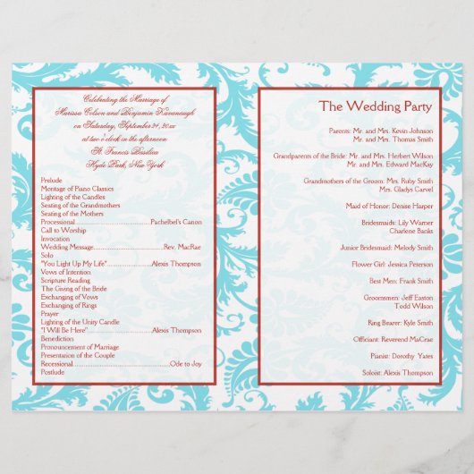 Programme Aqua, White et Red Mariage damassé (Dos)