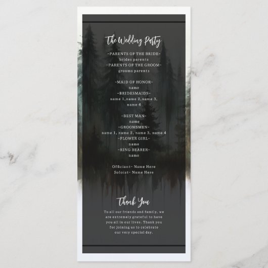 Programme Aquarelle Arbres Rustiques Wilderness Wedding Prog (Dos)