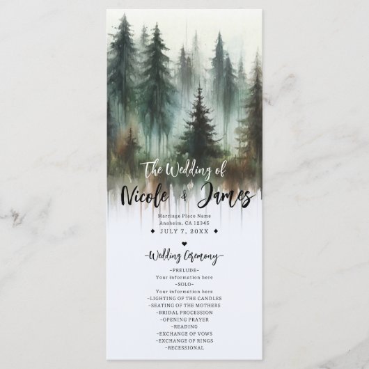 Programme Aquarelle Arbres Rustiques Wilderness Wedding Prog (Devant)