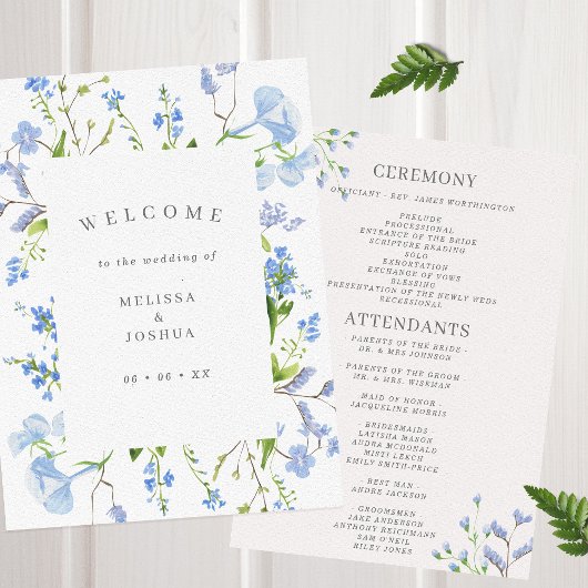 Programme Aquarelle Bleu délicat Mariage floral plat