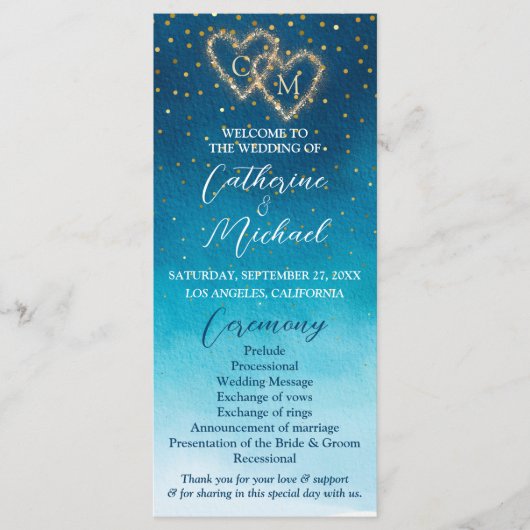 Programme Aquarelle Bleu Océan Vagues Avec Mariage Monogramm (Devant)