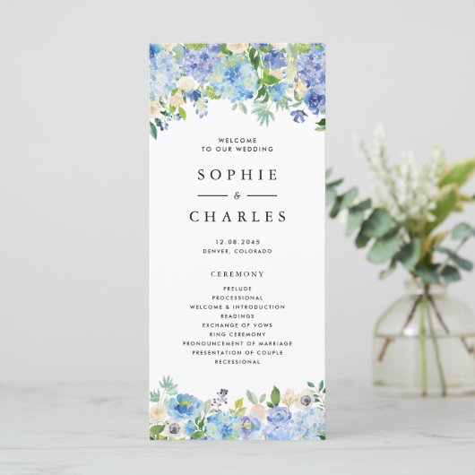 Programme Aquarelle Blue Hydrangea Floral Garland Mariage (Debout devant)