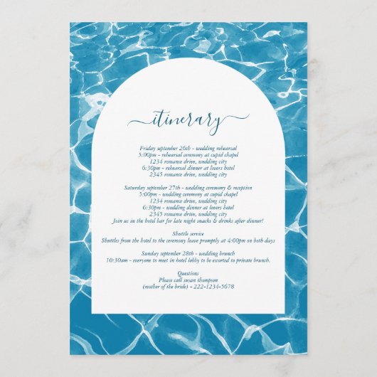 Programme Aquarelle Blue Ocean Beach Mariage Itinéraire (Dos)
