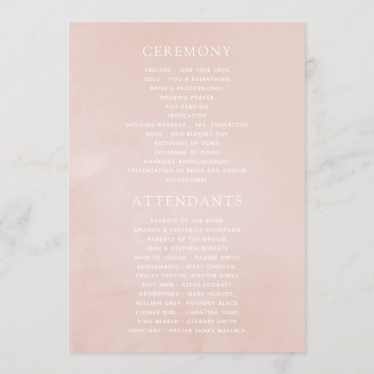 Programme Aquarelle Blush rose et or Mariage Floral (Dos)