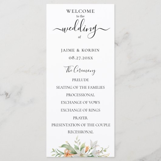 Programme Aquarelle botanique florale mariage au lys (Devant)